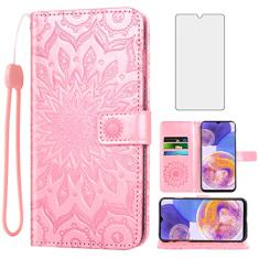 Capa de telefone para Samsung Galaxy A23 5G Capa carteira com protetor de tela de vidro temperado e couro de girassol capa flip fina suporte para cartão acessórios de celular Gaxaly A 23 23A (2022)