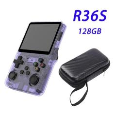 Console de jogos portátil r36s, 128 GB, mais de 39.000 jogos integrados, tela IPS de 3,5 polegadas, mini reprodutor de vídeo, cor: roxo. (Roxo)