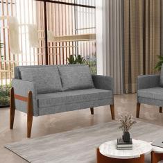 Sofá 2 Lugares Namoradeira Lana Base Madeira Linho D03 - D'Rossi - DRo