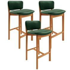 Kit 03 Banquetas Alta Para Cozinha Sala de Jantar Bar Dara L02 Couríssimo Verde Musgo - Lyam Decor