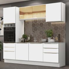 Cozinha Completa Madesa Lux 240002 com Armário e Balcão - Branco/Branco Veludo
