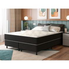 Cama Box Queen Colchão Mola Bonnel Belos Sonhos + Box Sintético 64x158x198