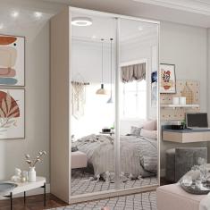 Guarda Roupa Solteiro 2 Portas de Correr com Espelho e 3 Gavetas Zermatt RR Móveis Bege