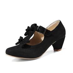 GATUXUS Sapato feminino Mary Jane laço salto grosso médio sapato de salto alto doce Lolita, Preto, 7.5