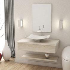 Bancada para Banheiro 80cm com Cuba Folha F44 e Prateleira 805w Metrópole Compace Snow