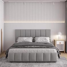 Cama com Cabeceira Casal Estofada Uvaia Cabecasa Madeiramadeira Cinza