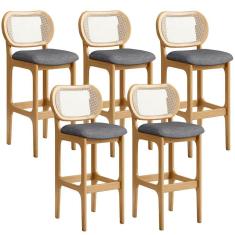 Kit 05 Banquetas Altas Para Cozinha Bancada Sala Tela Betta Fixa L02 Linho Cinza Escuro - Lyam