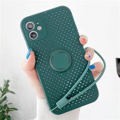 Capa oca de resfriamento respirável para iPhone 12 Mini 11 Pro XS Max X XR 7 8 Plus SE2 Capa de alça de suporte de anel magnético de silicone macio, verde escuro, para iPhone XS