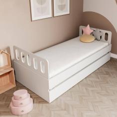 Bicama Solteiro Mdf Branco com Cabeceira Anatômica Mobilistore