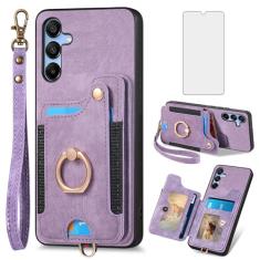 Asuwish Capa de telefone para Samsung Galaxy A55 5G capa carteira com protetor de tela de vidro temperado e alça de pulso RFID suporte de cartão de crédito anel acessórios de celular A 55 55A A555G