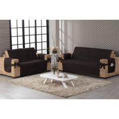 Capa Protetora De Sofá 2 E 3 Lugares Porta Controle Marrom - Beatriz E