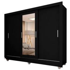 Guarda Roupa Casal Vivian 3 Pts Espelho Menor Preto Fosco - A Móveis A