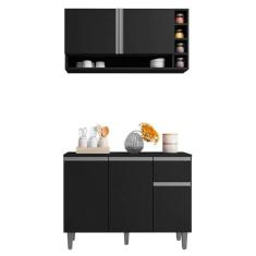 Balcão Gabinete de Cozinha e Armário Aéreo Vanessa Preto Fosco - Desk 