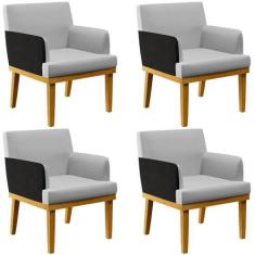 Kit 04 Poltronas Decorativas Para Sala de Estar Beatriz W01 Linho Cinz