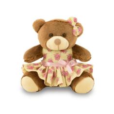 Ursinha de Pelúcia Floral 25cm Decoração Infantil - Toybrink, Marrom, 