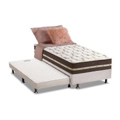 Cama Box C/Auxiliar Solteiro: Colchão Anjos Superlastic Classic Marrom + Base Branco(88X188)
