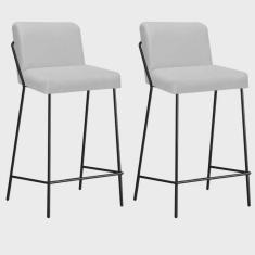 Kit 02 Banqueta Alta Com Encosto Drika Industrial Cozinha Bistrô Ferro Preto Sintético Branco - Ahazzo Móveis