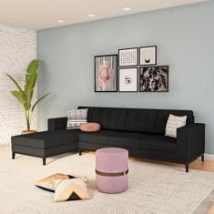 Sofá 4 Lugares Surprised com Chaise Esquerdo Pés e Base em Madeira Linho Cotton Grafite