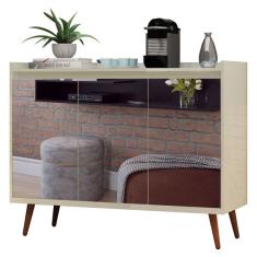 Buffet Aparador Retrô Com Espelho Delux 3 Portas Off White -
