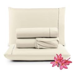 Jogo De Lençol Micropercal 400 Fios Padrão 4 Peças Barato - Palha
