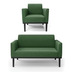 Sofá Namoradeira Com Poltrona Base De Madeira Fixa Preto Marisa Suede D03 - D'Rossi Verde