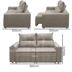 Sofá Retrátil E Reclinável Madri 2l. 160cm C/molas - Veludo Bege Marfim