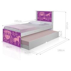 Bicama Juvenil Adesivada Carruagem Princesa Solteiro 88x188cm MDF MDP Branco Casa H