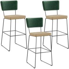 Kit 03 Banquetas Altas Sala Jantar Fixa Allana L02 Facto Verde Musgo L