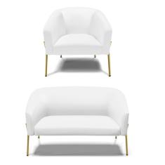 Sofá Namoradeira E Poltrona Pé De Ferro Dourado Stella Corino D03 - D'rossi Cor Branco