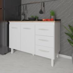 Balcão Armário Gabinete Para Pia de Cozinha 118 cm Bruna 2 Portas e 3 