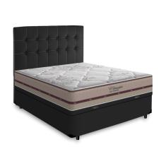 Cama Box Baú + Cabeceira Cassis e Colchão Casal - Anjos - Classic Mola Ensacada - 138x188x64cm Preto
