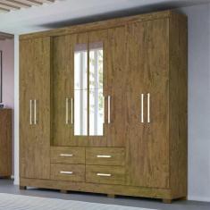 Guarda Roupa Casal 8 Portas Espelho 4 Gavetas Plus Castanho