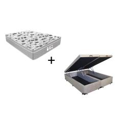Cama Box Baú King 193 Bipartido Tecido Suede Bege com Colchão de Molas Ensacadas Evolution - Probel - 72x193x203