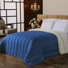 Cobertor Sherpa 2 em 1 Tipo Pele de Carneiro Casal Queen Anti-Frio Azul Casen