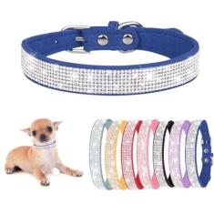 Coleira para cachorro com strass, lindo e brilhante couro de camurça macia gato coleira colorida diamante cristal filhote de estimação