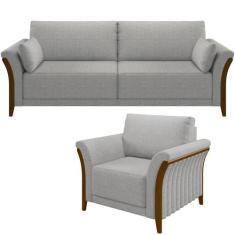 Kit Sofá 3 Lugares Sala Estar 222 Com Poltrona Stefan Pés Madeira M03 