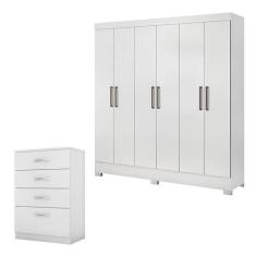 Cômoda Astral e Guarda Roupa Casal Prático Branco - Demóbile - Demobil