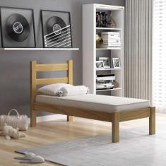 Cama Solteiro Em Madeira Maciça Reforçado Rubi Nemargi, Nogueira