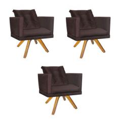 Kit 03 Poltrona Milena Confort Base Giratória Caramelo Com Almofada Sa