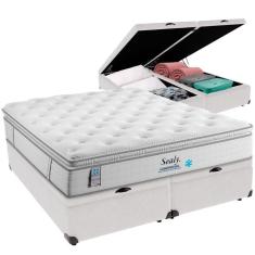 Cama Box Baú Branco E Colchão Confort Gel Molas Ensacadas Com Pillow Top Queen Sealy