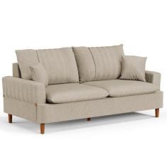 Sofá Living 3 Lugares 180cm Com Almofadas Veras D05 Linho Bege - Mpozenato