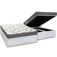 Cama Box Baú Queen: Colchão Espuma Ortobom D33 Light Saúde + Base CRC Courano White(158x198)