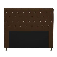Cabeceira Estofada Cristal 195 cm King Size Com Strass Suede Marrom - 