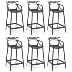 Kit 6 Banquetas Média Allegra 66cm Design Cozinha/bancada - Preto