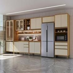 Armário de Cozinha Completa 7 Peças 17 Portas com Vidro e Tampo 100% M