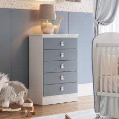 Cômoda de Bebê 5 Gavetas Azul/Branco - Móveis Percasa