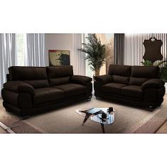 Conjunto Sofá de Couro Legítimo 3 e 2 Lugares Cama Inbox Don Arturo 2,26x1,76m Marrom