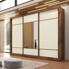 Guarda Roupa Casal 1 Porta Espelhada Zuma Made Marcs Braúna/Off White/Braúna