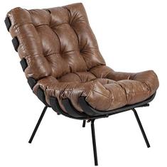 Poltrona Decorativa Sala de Estar Costela Preto L04 Couro Mel - Lyam Decor