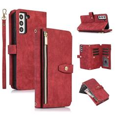 UEEBAI Capa carteira para Samsung Galaxy A55 5G, 9 compartimentos para cartões, carteira de couro retrô à prova de choque, capa flip com alça de mão, compartimentos para cartões, bolso com zíper,